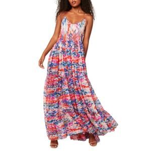 Misa Los Angeles Kalita Maxi Dress Size S Feathers of Corfu Chiffon Tiered Boho